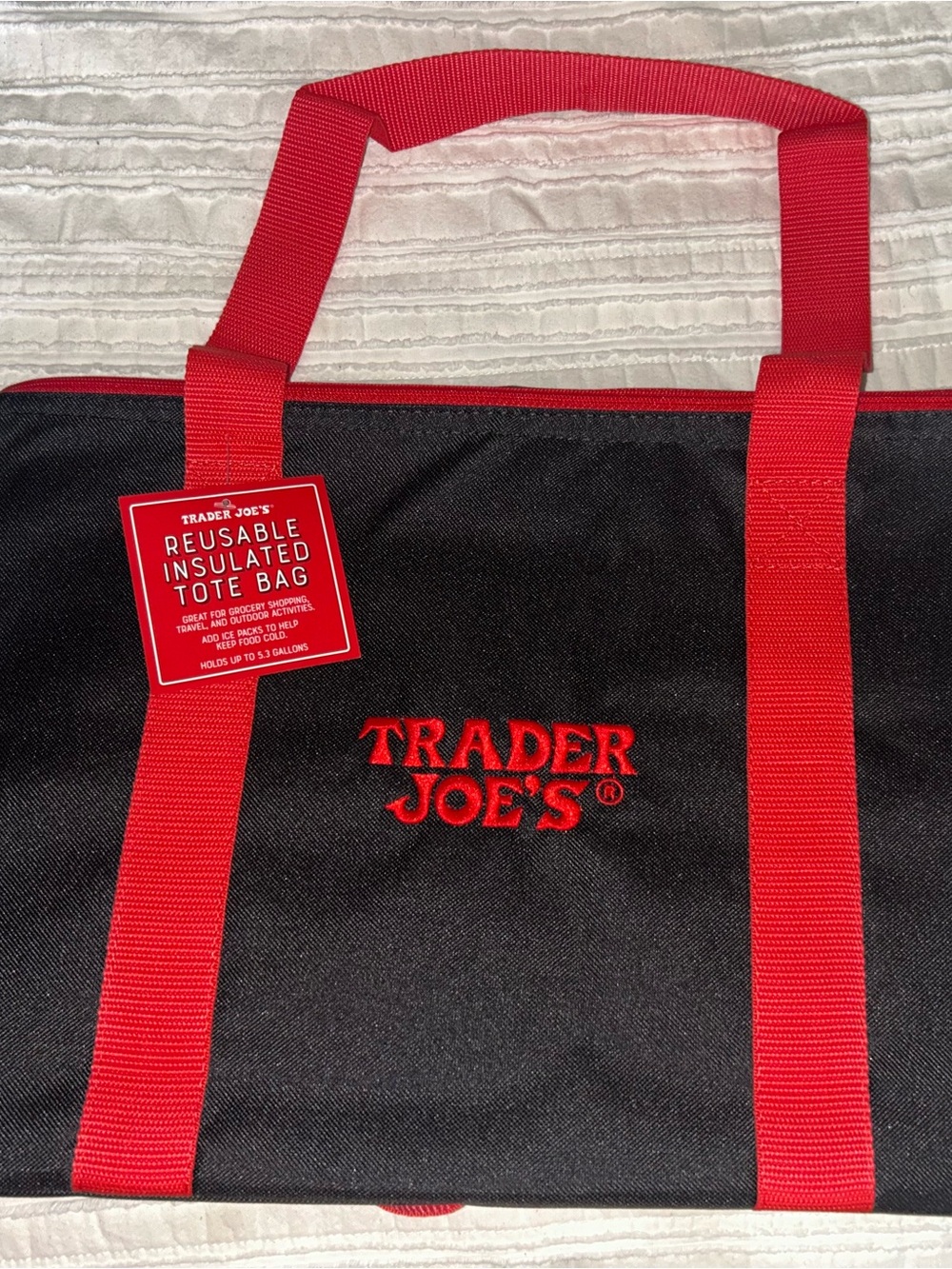 Black & Red Reusable Insulated Tote Bag